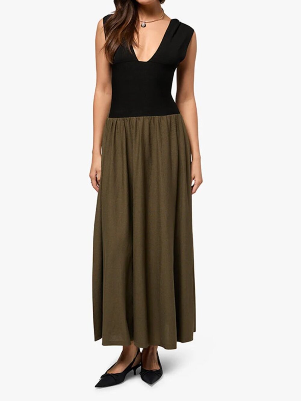 Deep V Corset Maxi Dress | Black x Fern